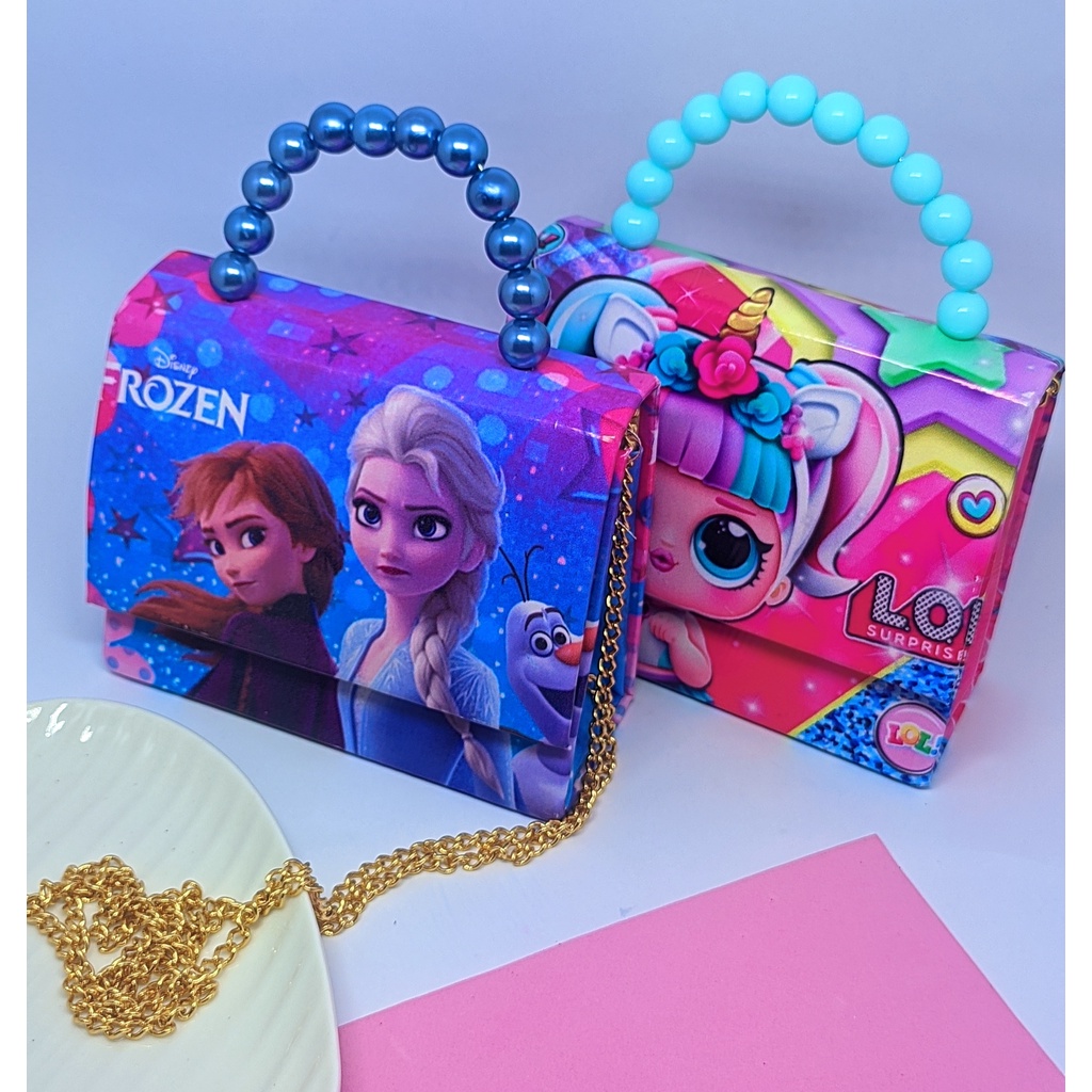 Bolsa Bolsinha Infantil Mini Bang Transversal Princesas Disney Alça de Corrente Mão Perólas Frozen Lol Minnie Moda