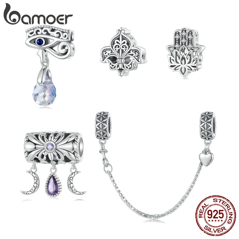 Bamoer 925 Sterling Sliver Charms Vintage Flower Shape Lotus Iris Devil Eye Pendant Coleção Para Pulseira DIY SCC2628 em Oferta na Shopee