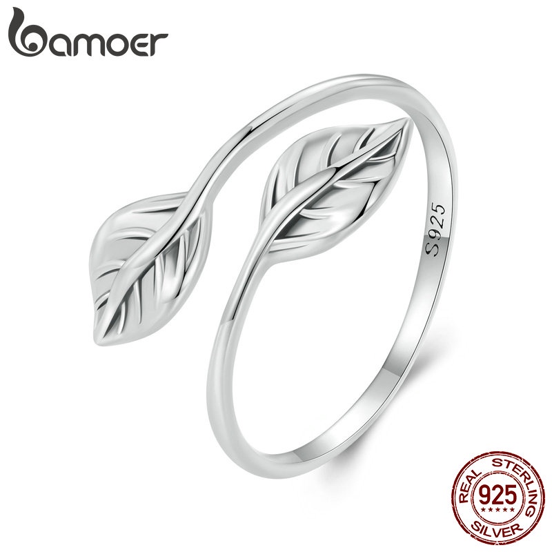 Bamoer 925 Sterling Sliver Ring Leaf Design Folha De Fita Estilo Floresta Abertura Anel Jóias Para Presentes Femininos em Oferta na Shopee