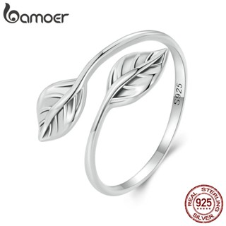 Bamoer 925 Sterling Sliver Ring Leaf Design Folha De Fita Estilo Floresta Abertura Anel Jóias Para Presentes Femininos