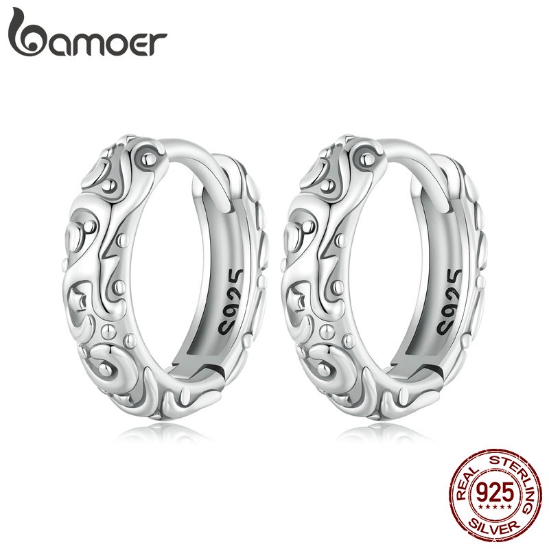 Brincos Bamoer 925 Sterling Sliver Padrão Vintage Design De Orelha Clip Jóias Para Presentes Femininos em Oferta na Shopee