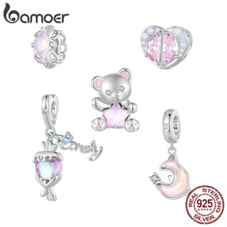Bamoer 925 Sterling Sliver Charms Pink Sweet Heart Candy Pendant Coleção De Acessórios Para Pulseiras DIY
