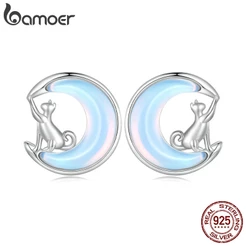 Brincos Bamoer 925 Sterling Sliver Gato Lunar Design Para Presentes Femininos