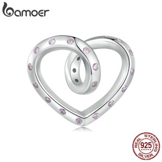 Bamoer 925 Sterling Sliver Charme Coração De Fita Design Pingente Acessórios Para Pulseira DIY