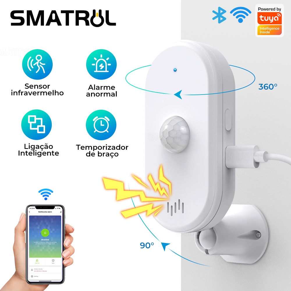 SMATRUL Tuya Smart Wifi Pir Sensor De Movimento Usb Home Sistema De Segurança Detector De Alarme App Controle Remoto Armadura De Tempo em Oferta na Shopee