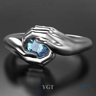YGT Romântico Abraço De Amor Anel De Cristal Criativo Para Sempre Casal De Mãos Mulheres Homens
