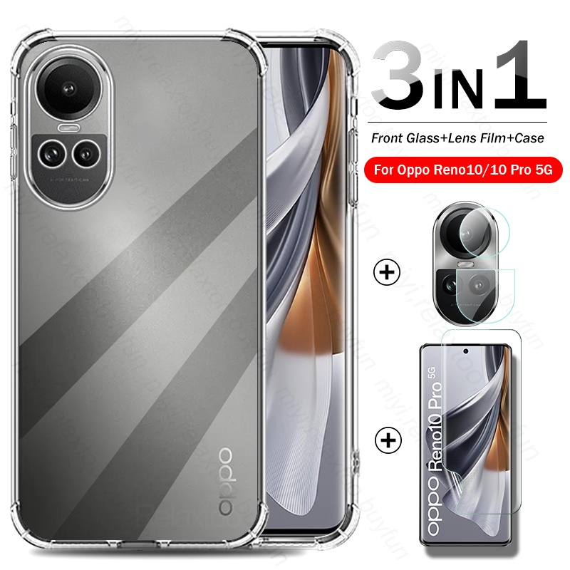 3 Em 1 Para OPPO Reno 10 12 Pro 8Z 8T A5 A98 A78 A58 A60 Energy 4G 5G Transparente TPU Capa Macia E Vidro Da Câmera Prot