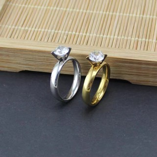 Elegante Anel de Aço Inoxidável Banhado a Ouro 18K com Zircônia Diamante 4mm