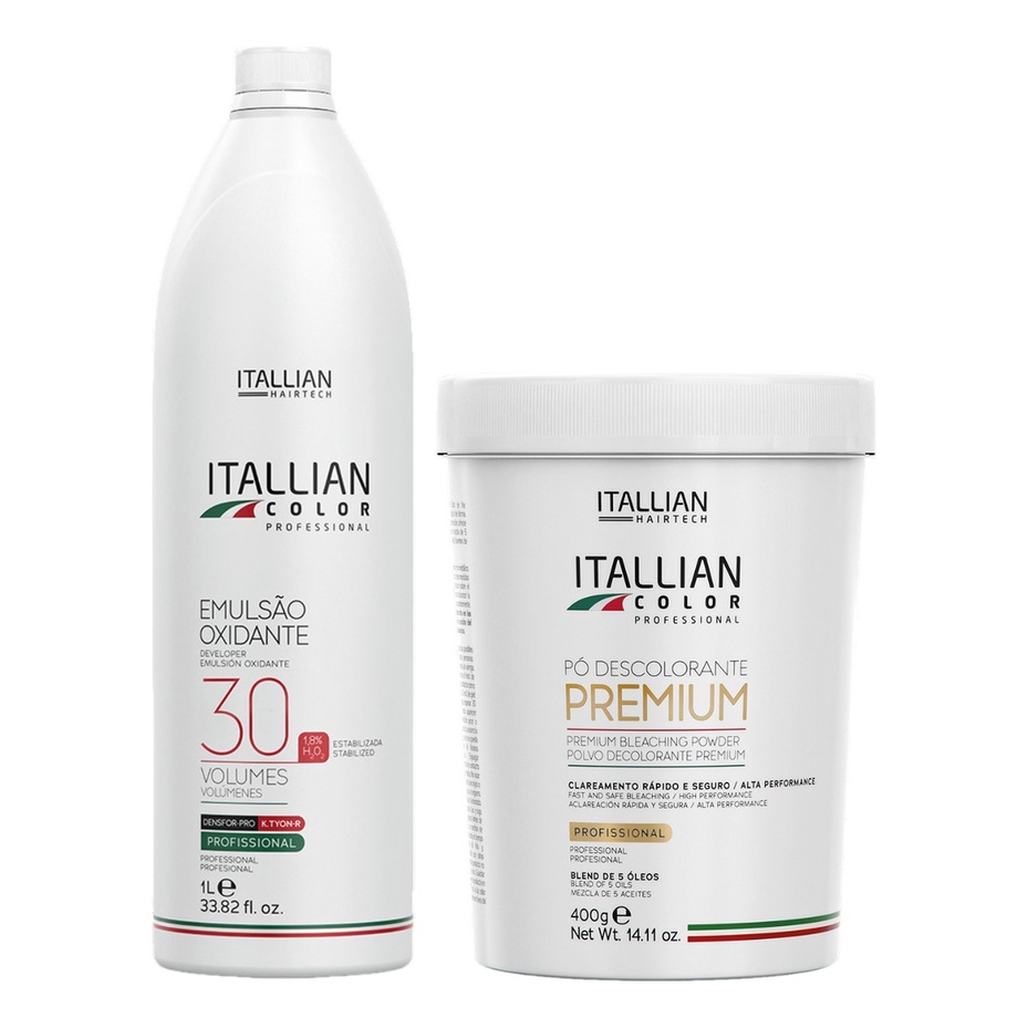 Itallian Color Pó Descol premium Powder 400g + Ox 30 Vol em Oferta na Shopee