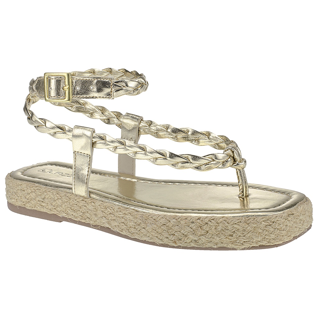 Sandália Feminina Papete Flatforma Corda Rasteira Dourada em Oferta na Shopee