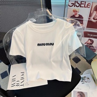 Camiseta MiuMiu 100 % Algodão Para Mulher Simples Preto Branco