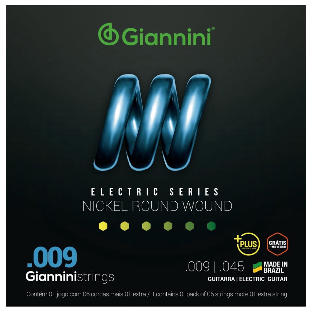 Kit 3 Encordoamento Guitarra Giannini Electric GEEGSTP09 Nickel Plus .009