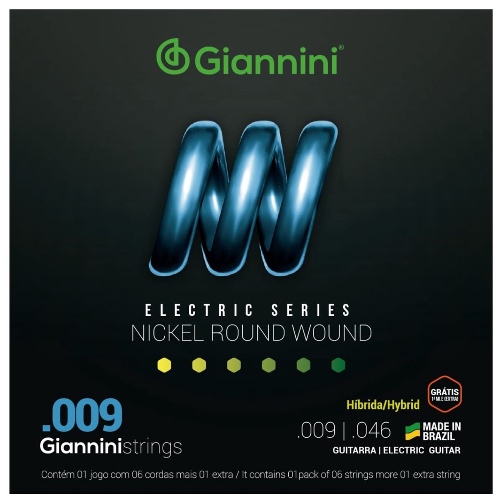 Kit 2 Encordoamento Guitarra Giannini Híbrida Electric GEEGSTH9 Nickel .009
