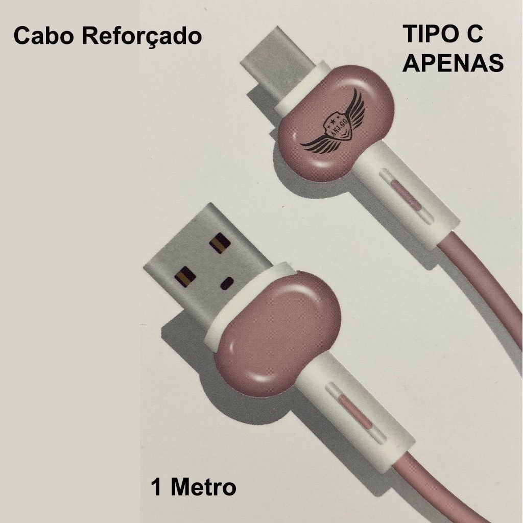 Cabo Carregador ANJ.GG Turbo Reforçado Tipo C Qualquer Celular ou dispositivo 2.0 A Lightning 1 Metro MING