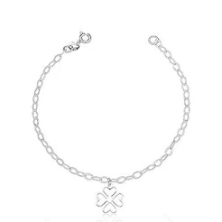 Pulseira de Prata 925 Feminina Trevo da Sorte Pendente