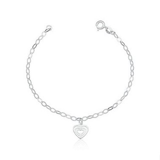 Pulseira de prata feminina coração pendente vazado