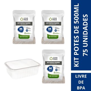 Pote Descartavel 500ml 75un Empilhavel BPA Free C/ Vedacao Marmita Fitness Freezer Micro-ondas