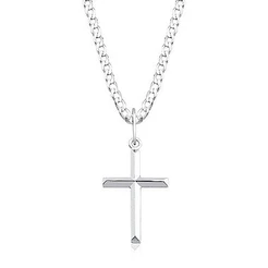 Cordão masculino de prata 925 grumet 60cm e 3mm Cruz facetada