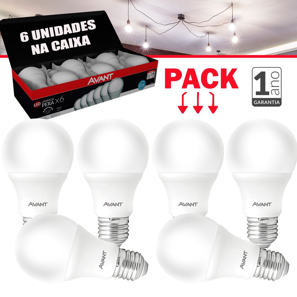 Kit 6 Lâmpada Led 9w Branco Frio E27 Bivolt Casa Comércio Avant - Home & Living