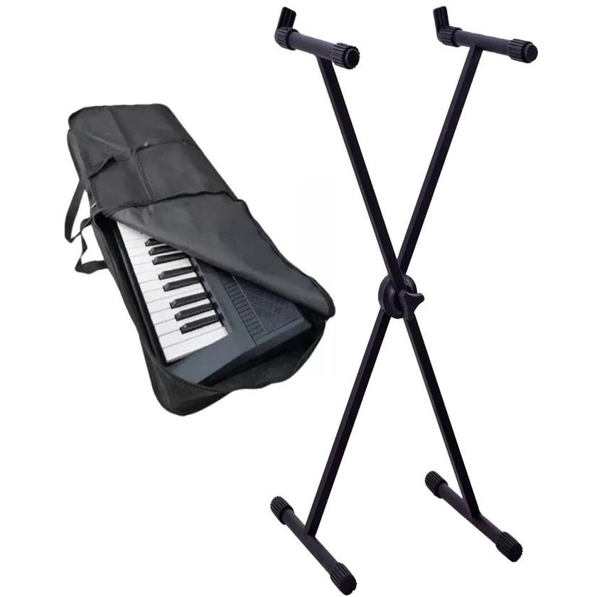 Kit Suporte Teclado Musical X Preto + Capa Teclado Simples