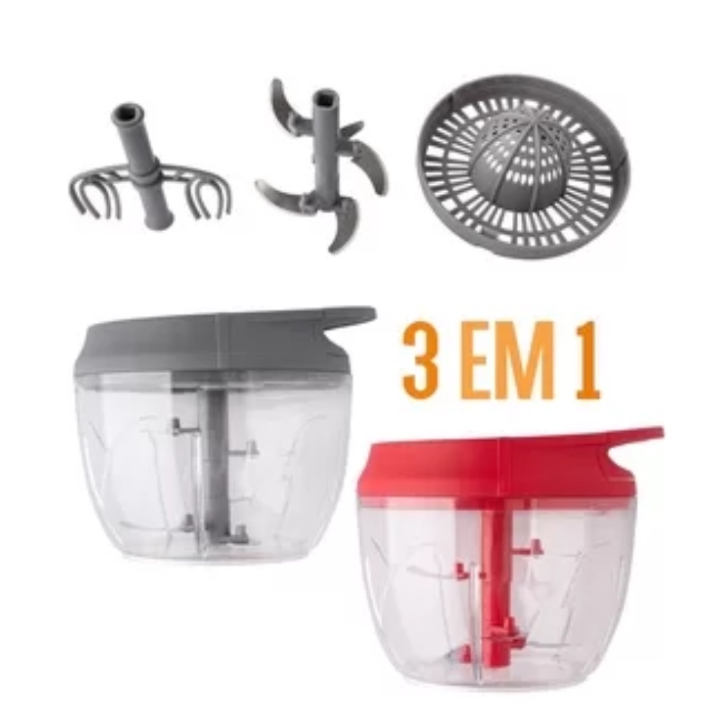 Mini Processador Manual Triturador de Alimentos, Batedor Mixer e Espremedor de Frutas 500ml Útil Bazar 3 em 1