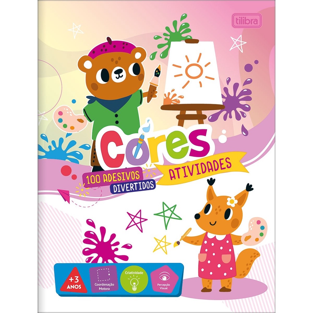 Livro para Colorir Pintar Pedagógico Infantil de Aprender as Cores +100 Adesivos Divertidos Tilibra | Aprendizagem | Criatividade