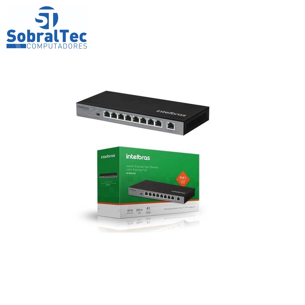 Switch 9 Portas 9P Fast Com 8 Portas POE+ SF 900 POE Intelbras