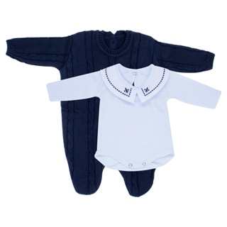 Kit Macacão Trança Marinho com Body Gola Bordada DU em Oferta na Shopee