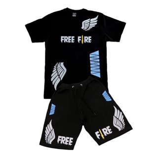 Conjunto Camisa Camiseta Angelical + Bermuda Free Fire Mestre Unissex