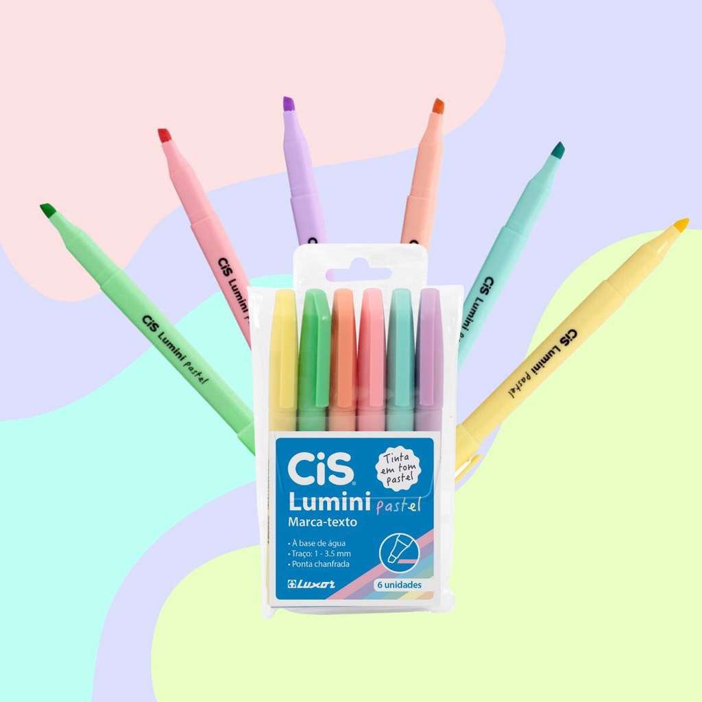 Caneta Marca Texto Cis Lumini Pastel Estojo C/6 Cores