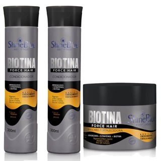 Kit Biotina Shampoo Condicionador Mascara Capilar Fortalecedora Crescimento Regenera Cabelo Fraco Shine Blue