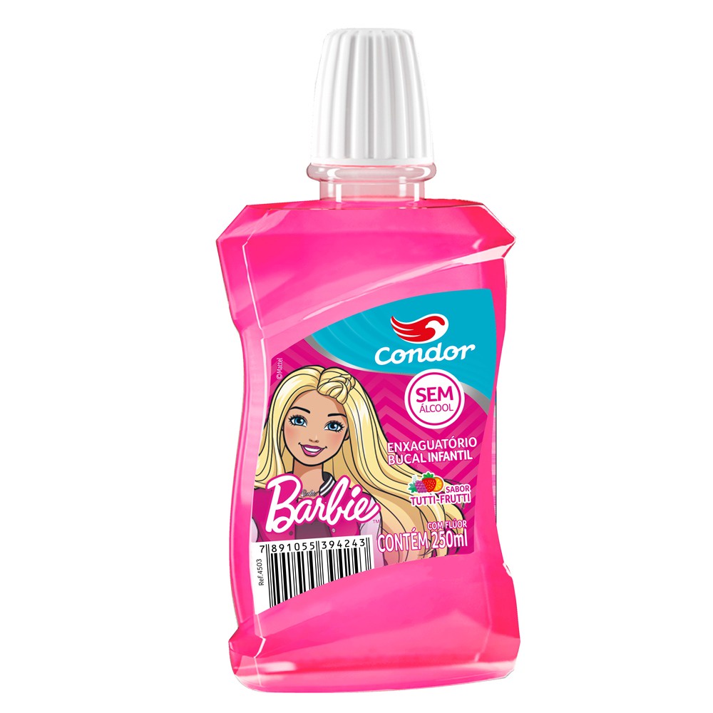 Enxaguante Bucal Infantil Barbie Condor Sem Alcool Com Fluor Tutti Frutti +6 Anos 250ml