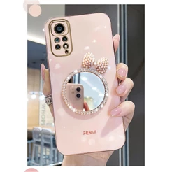 Note 11 Maquiagem Mirror Diamond Bling Phone Case Para Xiaomi Redmi Note 11 Pro 11s 4G 5G Tampa Traseira Do Suporte