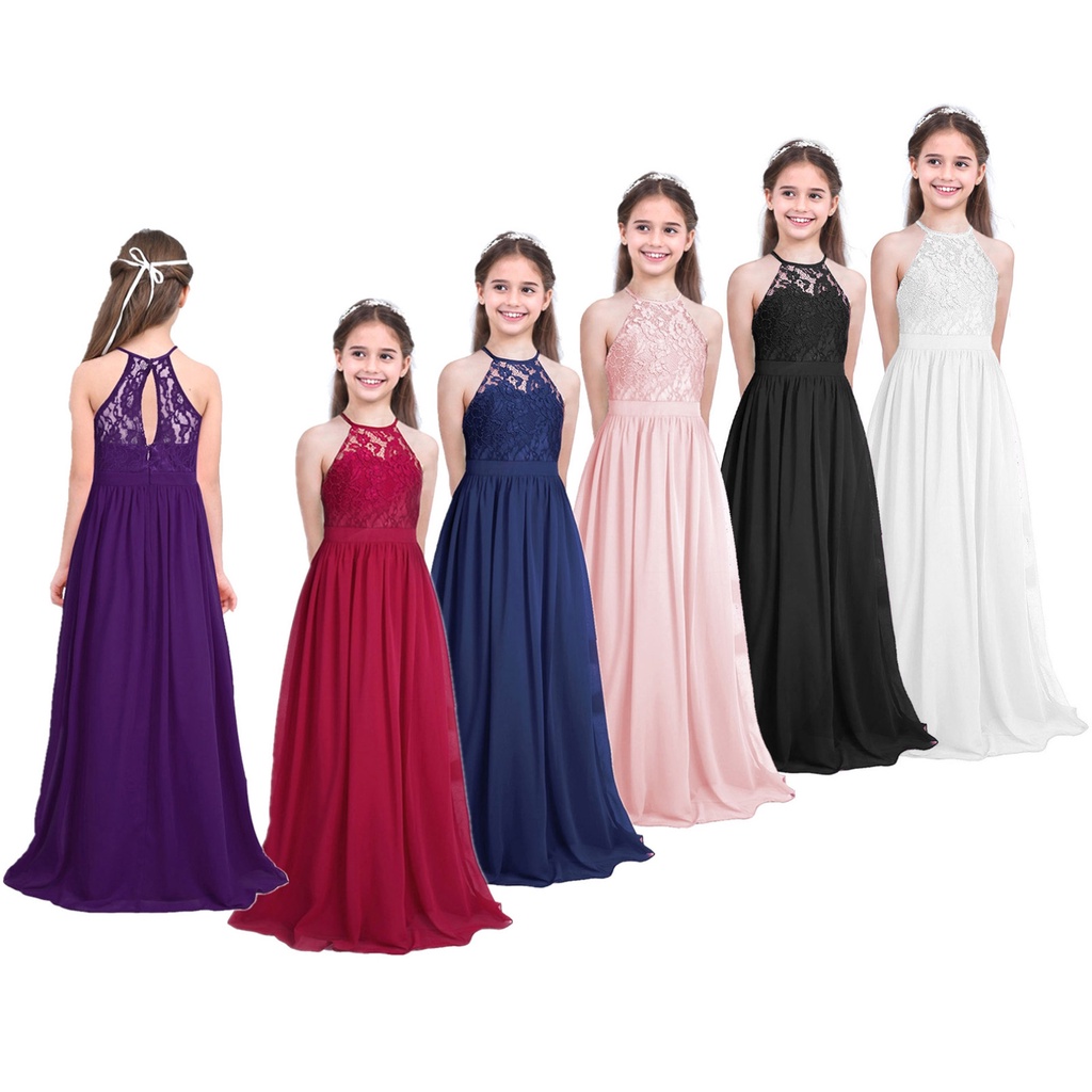 Imagem Meninas Rendas Chiffon Sem Mangas Halter Flor Menina Vestido Princesa Concurso Casamento Dama De Honra De Festa De Anive