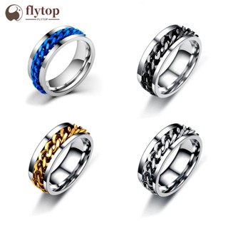 FLYTOP 8mm Anel Rotativo De Aço Inoxidável Titânio Anéis De Ansiedade Corrente Rotativa Giratório De Dedo Feminino Punk Rock Gift J2Z2