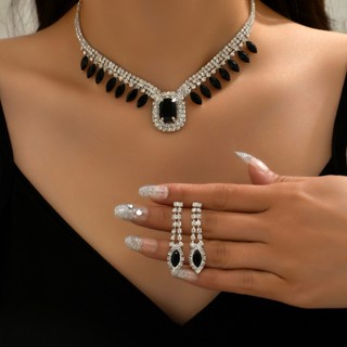 Jóias Conjunto Strass Colar Brincos Conjunto De Jóias Para Mulheres/Casamento/Noiva/Azul/Flor De Strass Completo Noiva Prateado Pescoço Ear Decor Para Meninas