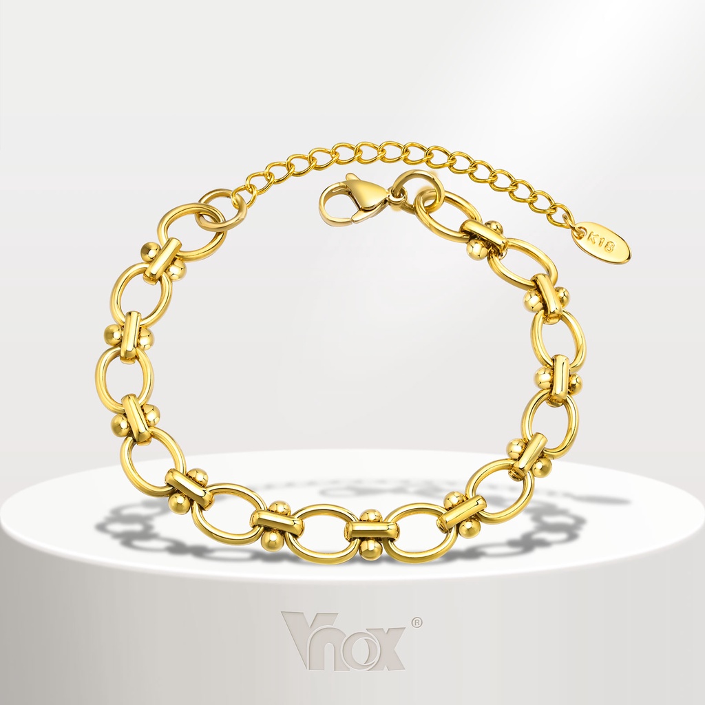 Vnox 18K Gold Bracelete De Design Em Aço Inoxidável Feito A Mão Para Garota Feminina , Elo De Corrente Espessa Hipoalergênico
