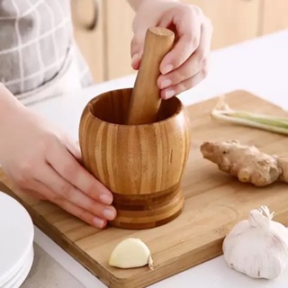 Pilao De Madeira Bambu Com Socador Grande Reforcado em Oferta na Shopee