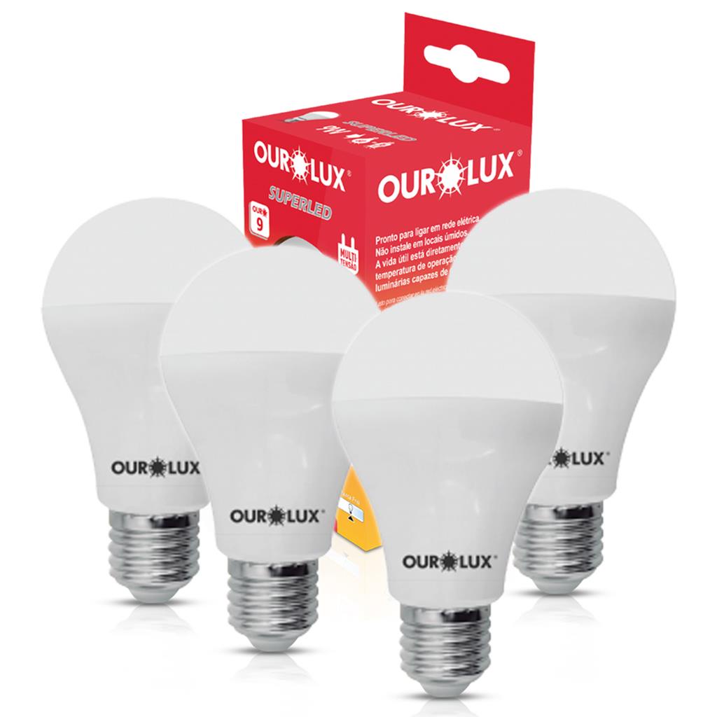Kit 4 Lampadas Superled Bulbo A60 E27 9W 6500K Luz Branca em Oferta na Shopee