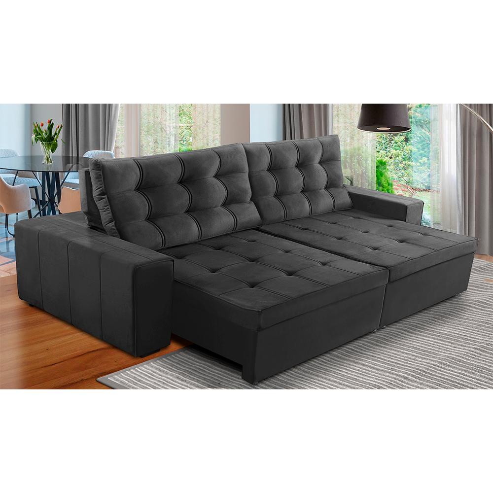 Sofá Retrátil e Reclinável 3 Lugares com Molas 2,30m Duda Suede Cinza Adonai Estofados - Home & Living
