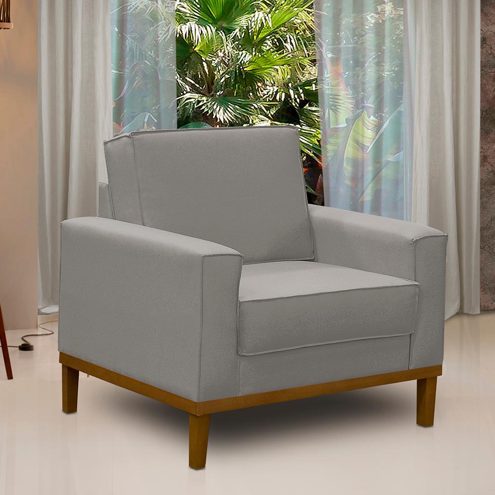 Poltrona Decorativa Living com Base Lavinia Linho Cinza Adonai Estofados - Home & Living