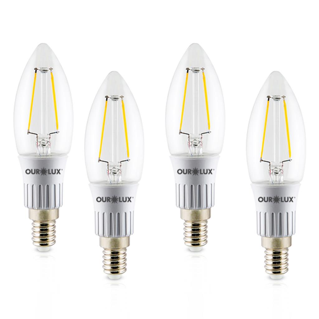 Kit 4 Lampadas Led Filamento Vela 3W Bivolt E14 2700K - Home & Living