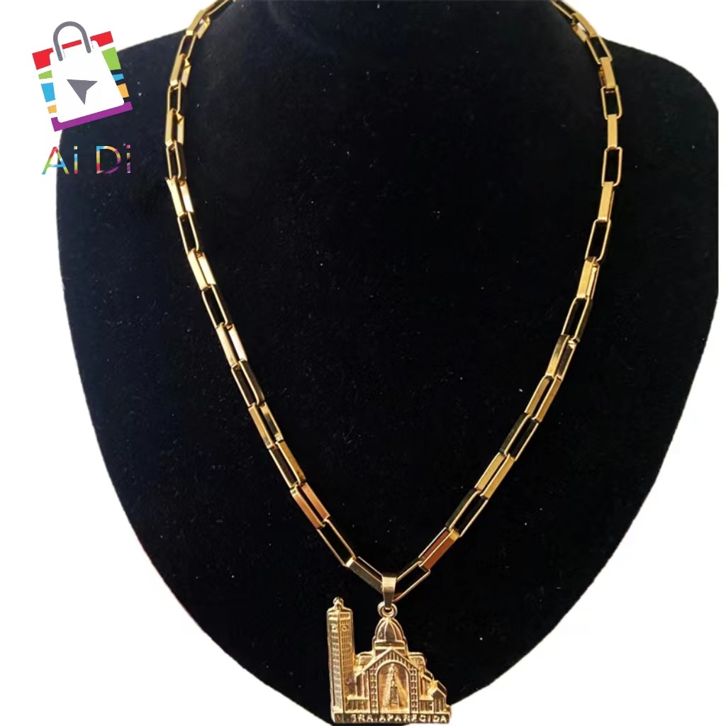 Kit Masculino: Corrente e  Banhadas a Ouro 18k com Elo Vazado e Pingente Nossa Senhora