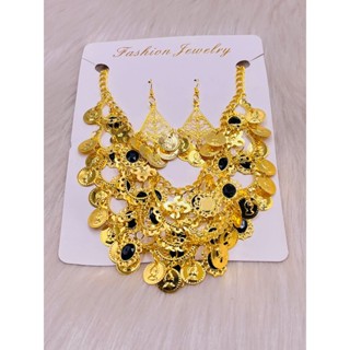 Conjunto de colar e brincos preto com diamantes para dança do ventre