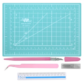Kit Base de Corte A5 + Régua 15cm + Estilete de Precisão + Pinça Curva em Oferta na Shopee