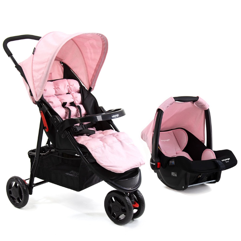 Carrinho Passeio c/Bebê Conforto Delta Duo Pro Rosa Voyage