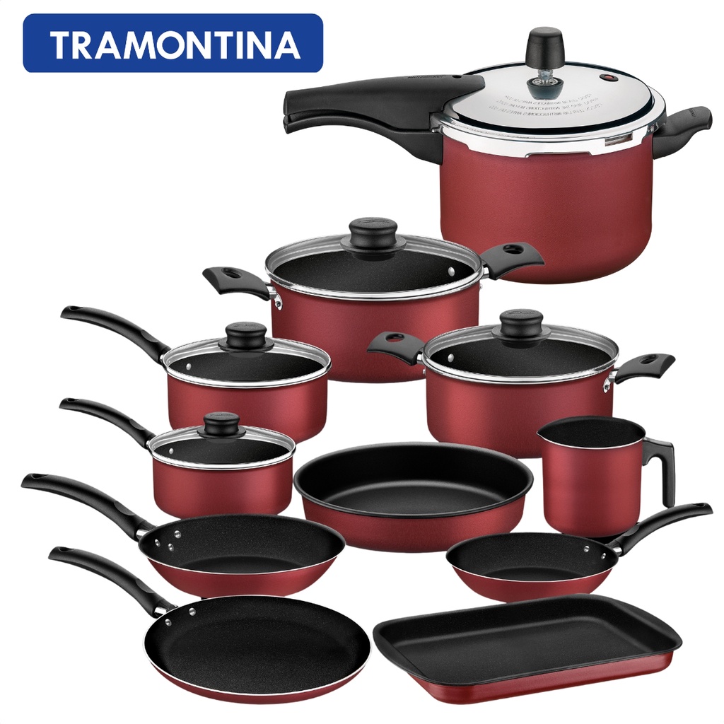 Jogo Conjunto de Panelas 11 Peças Antiaderentes com Frigideiras, Assadeiras e Panela Pressão em Oferta na Shopee