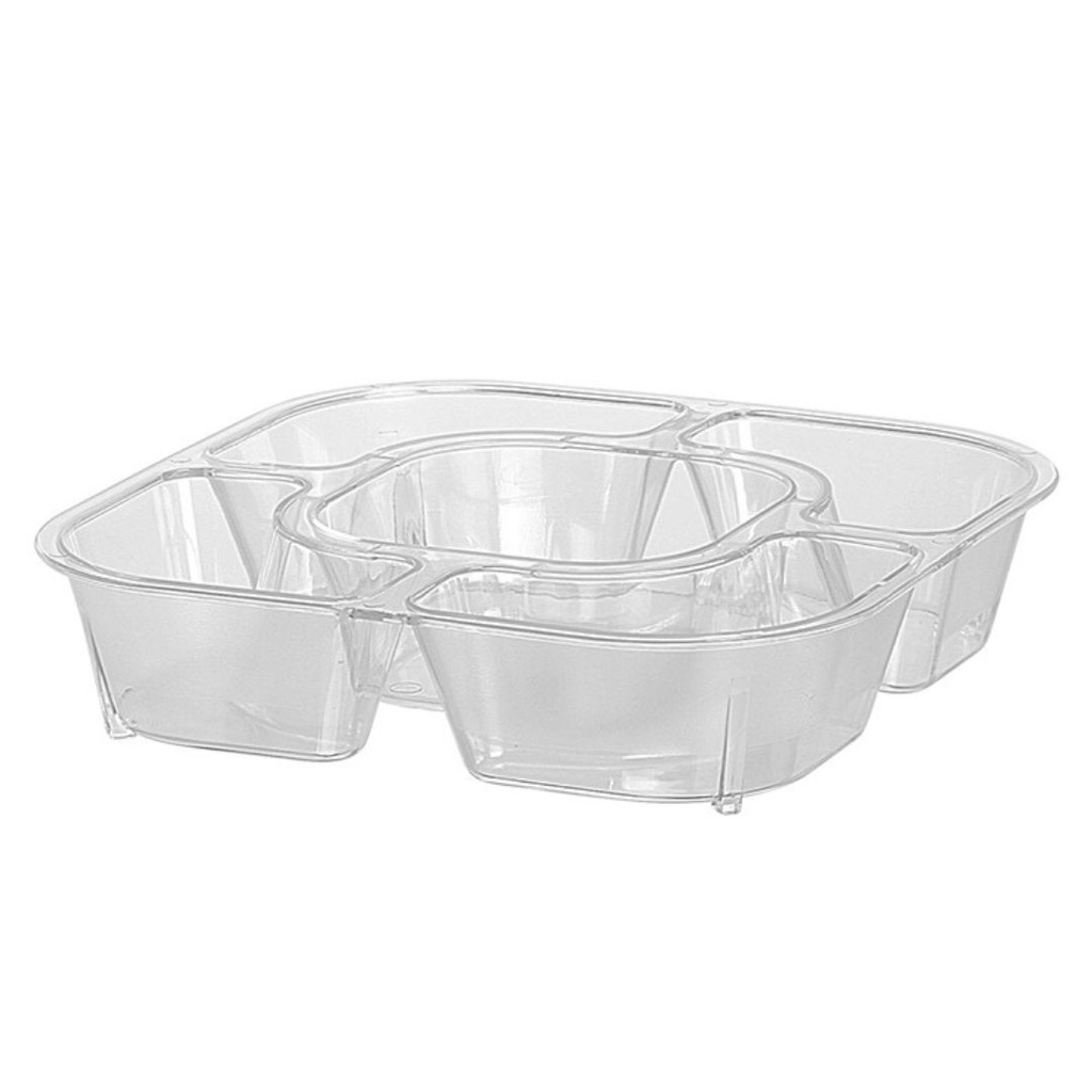 Petisqueira Múltipla Transparente Plástico Reutilizável 5 Divisórias Festa 960mL
