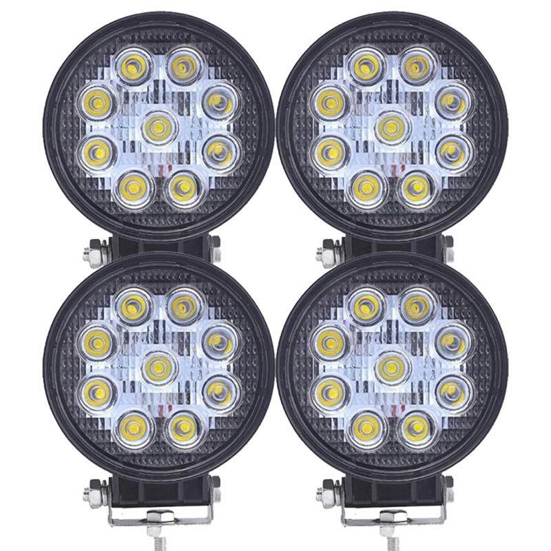 Kit com 4 Farol Farois de Milha LED Branco 9 Leds Redondo Universal 12/24V 27W 6000K Bivolt em Oferta na Shopee