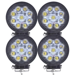 Kit com 4 Farol Farois de Milha LED Branco 9 Leds Redondo Universal 12/24V 6000K 27W Bivolt